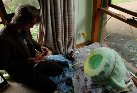 David Working David is working away on Pinky's head.