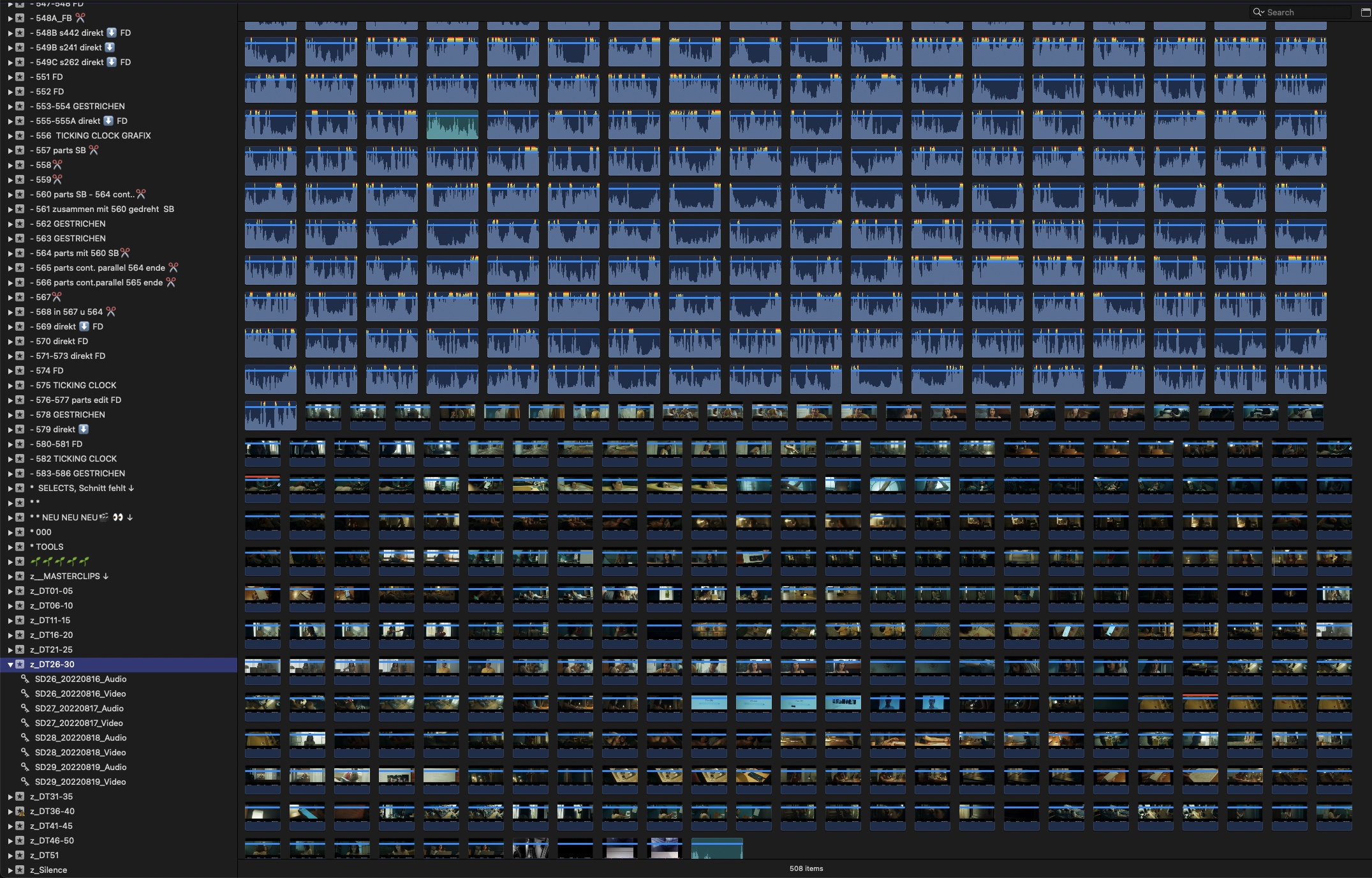Screenshot of an Event, shooting day 26 to 30 with 508 clips in it